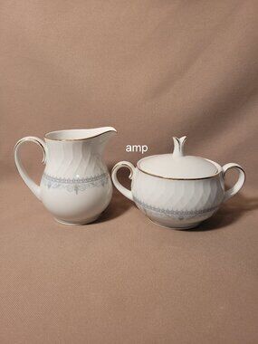 Noritake Lorenzo 6351 Sugar Bowl with Lid and Creamer Pitcher Set EXCELLENT!